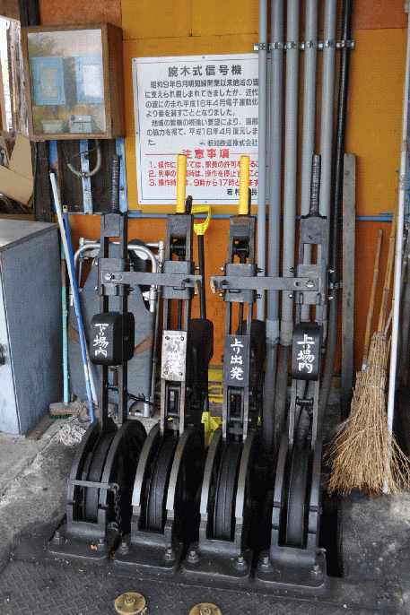 明知鉄道岩村駅の腕木式信号機のテコ