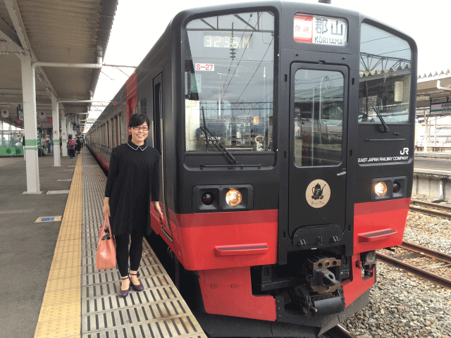 会津若松駅にてフルーティアふくしまと記念撮影