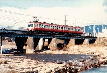 1988年12月26日に福島交通飯坂線上松川～泉間で撮影した元東急5000系