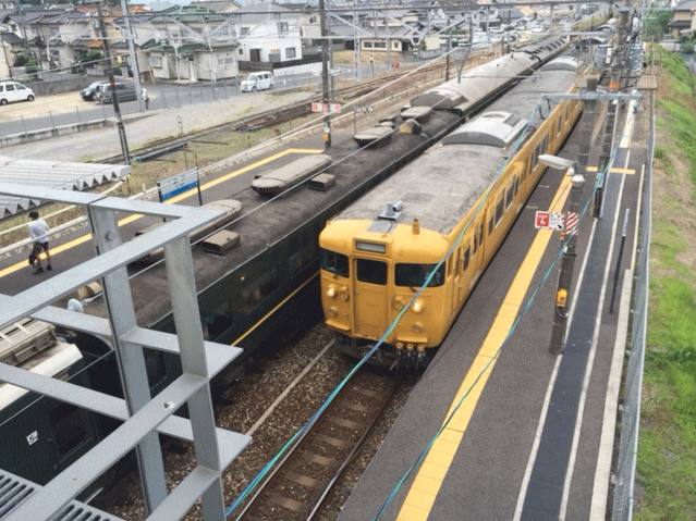 瀬戸駅に停車中のトワイライトエクスプレスと115系電車
