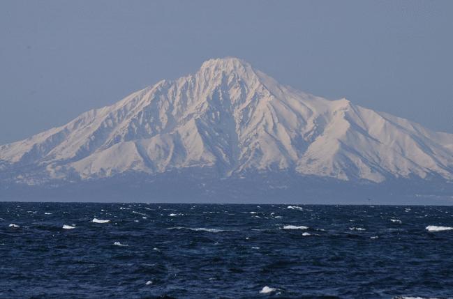 ノシャップ岬から見る雪の利尻富士