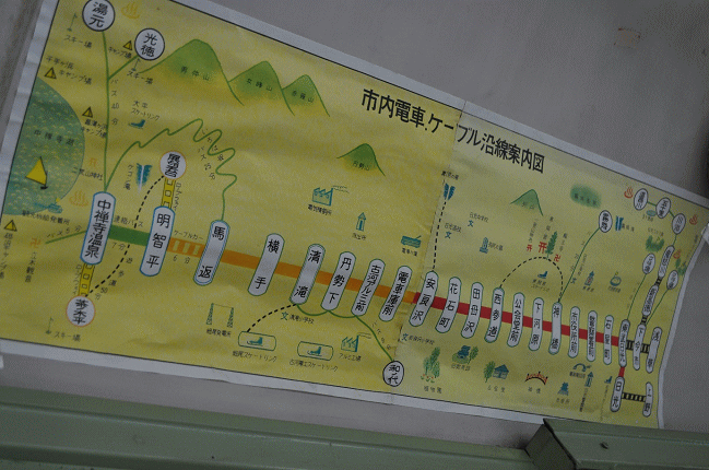 日光電気軌道の市内電車ケーブル沿線案内図
