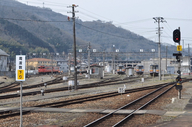 津山駅ホームから見た津山まなびの鉄道館