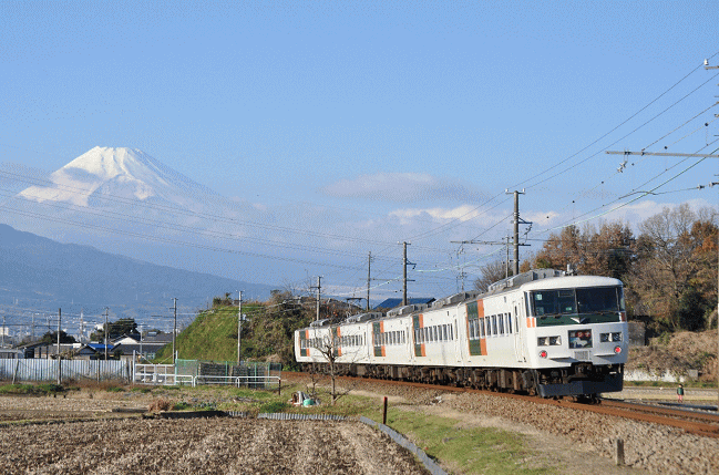 伊豆箱根鉄道駿豆線と特急踊り子号と富士山