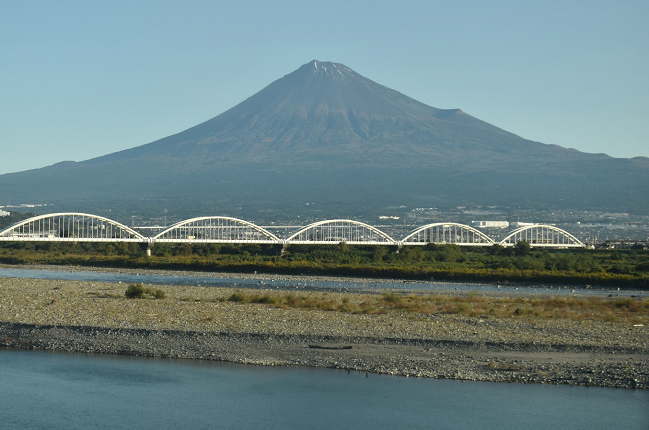 富士川鉄橋からの富士山の眺め