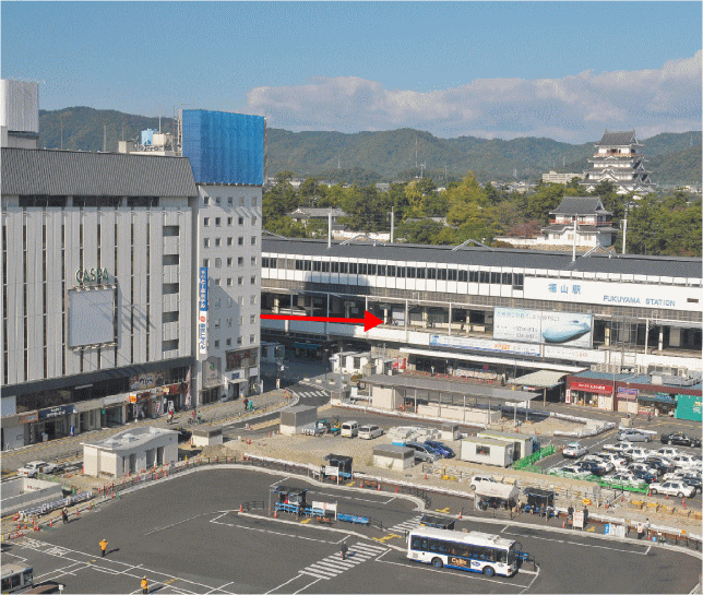 福山とーぶホテルと山陽新幹線、山陽本線、福山城の位置関係