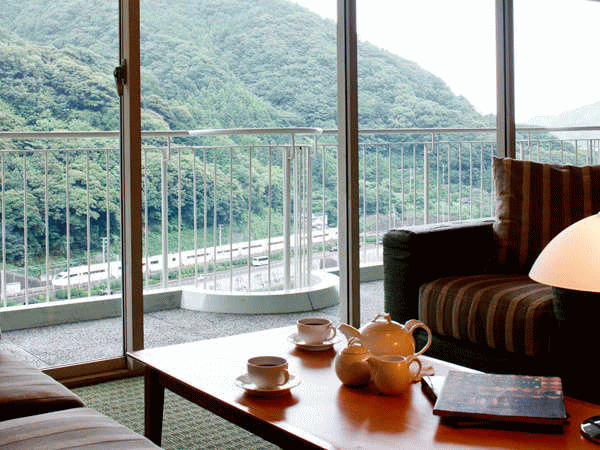 湯本富士屋ホテルのデラックスツインルームからの鉄道の眺め