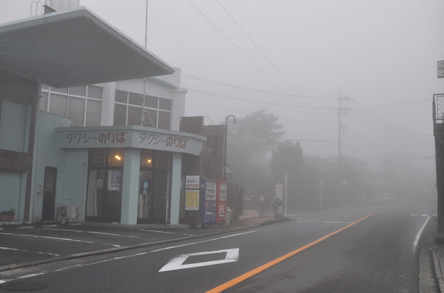霧に包まれた仙石原バス停付近