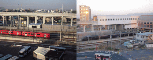 久留米ステーションホテルからの鉄道の見え方。新幹線も在来線もばっちりのロケーション。