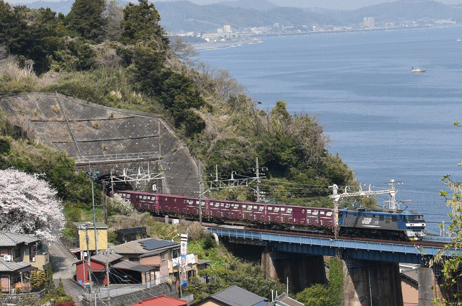 石橋橋梁を走行するコンテナ貨物列車