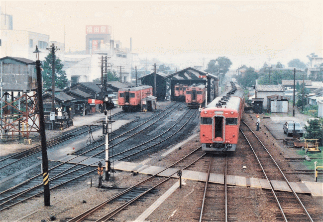 真岡駅構内の機関区（1987年）
