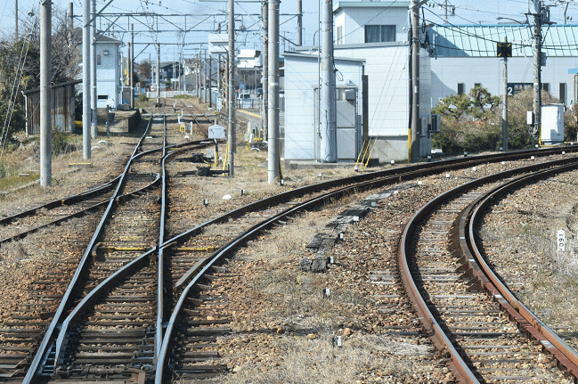 蒲郡線列車最後部から吉良吉田駅構内を撮影