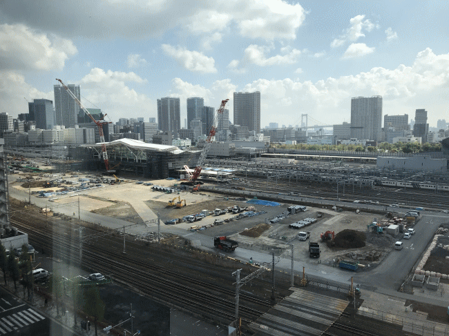 都シティ東京高輪から眺めた高輪ゲートウェイ駅