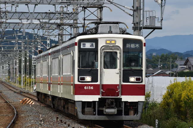 楡木駅に到着する新栃木行普通列車