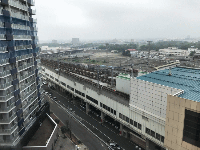 ホテルルートイン盛岡駅前からの東北新幹線の線路の見え方