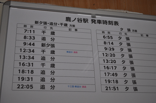 鹿ノ谷駅の時刻表（2016年）