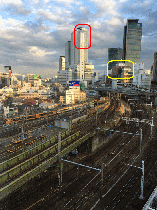 ストリングスホテル名古屋から見た、名古屋駅方面の展望
